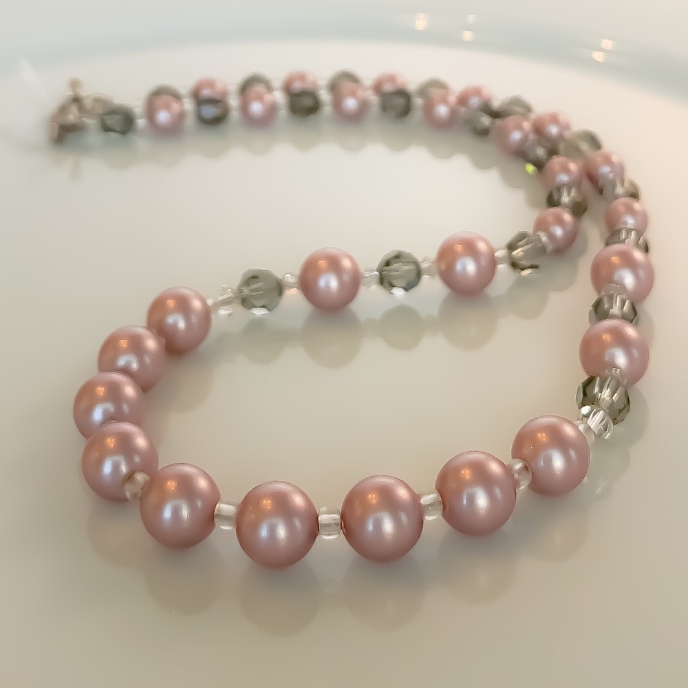 💕Pink crystal bead & pearl necklace, homemade💕